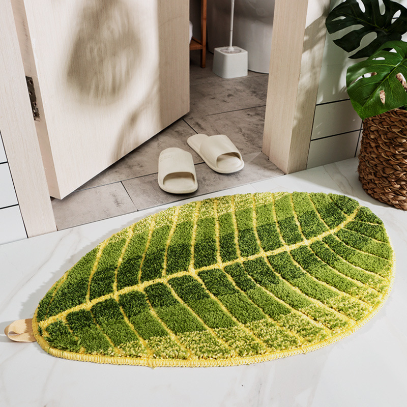 Thảm lau chân trang trí len sợi siêu thấm chiếc lá