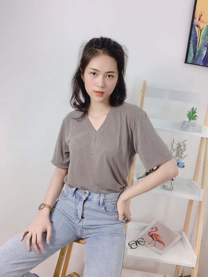 Áo thun form rộng cổ tim size dưới 55kg ttkx0684