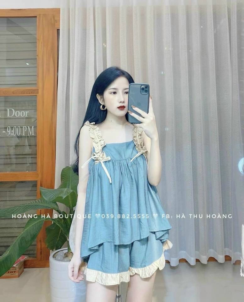 Bộ đồ bầu hè 2 dây chất đẹp mát ( ảnh thật phía sau)