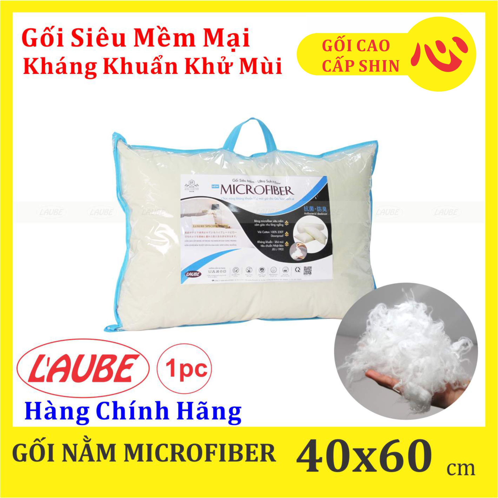 [HCM]Gối siêu mềm Microfiber Laube Kháng Khuẩn 40x60cm siêu mềm