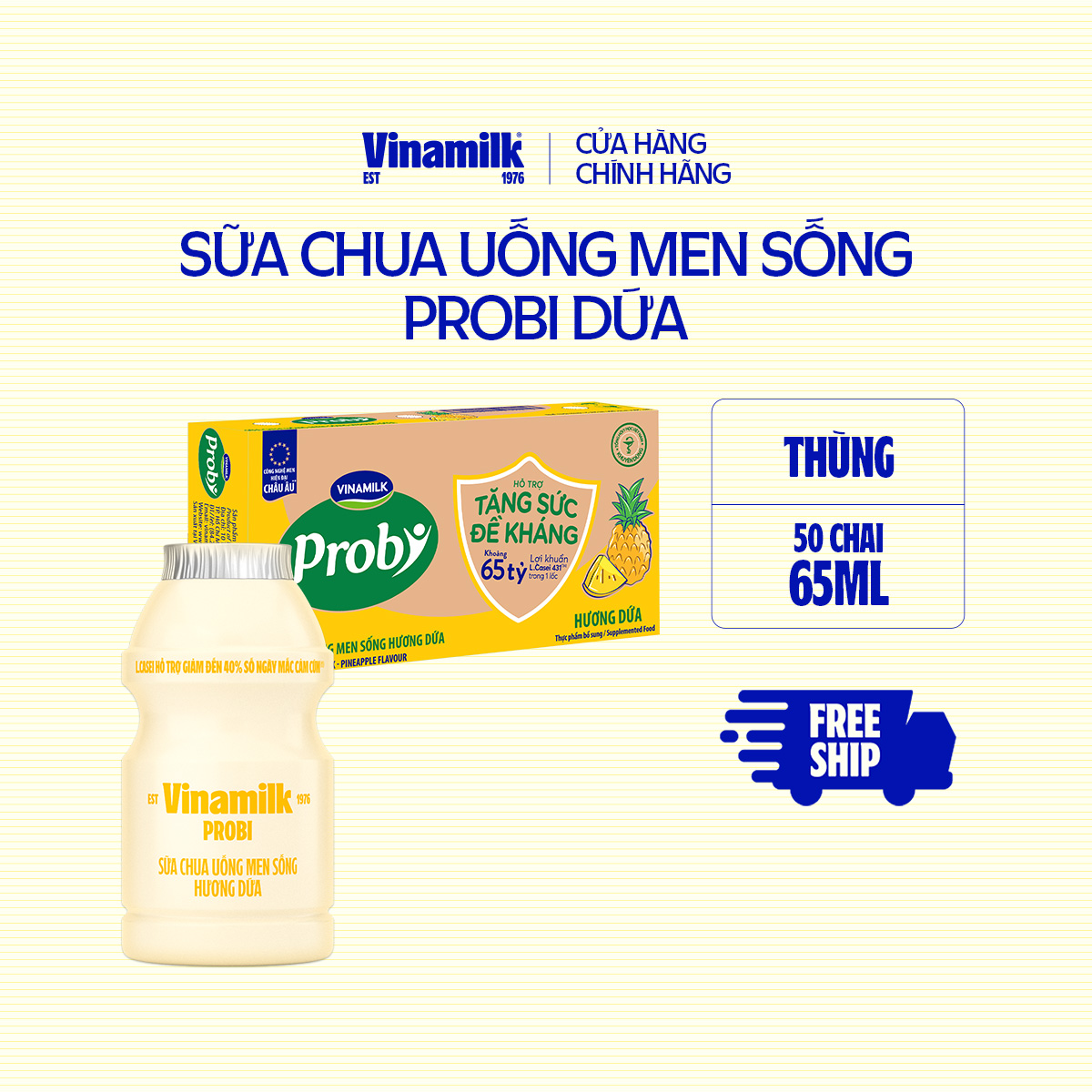 Thùng Sữa chua uống Probi Dứa chai 65ml - 50 chai/Thùng