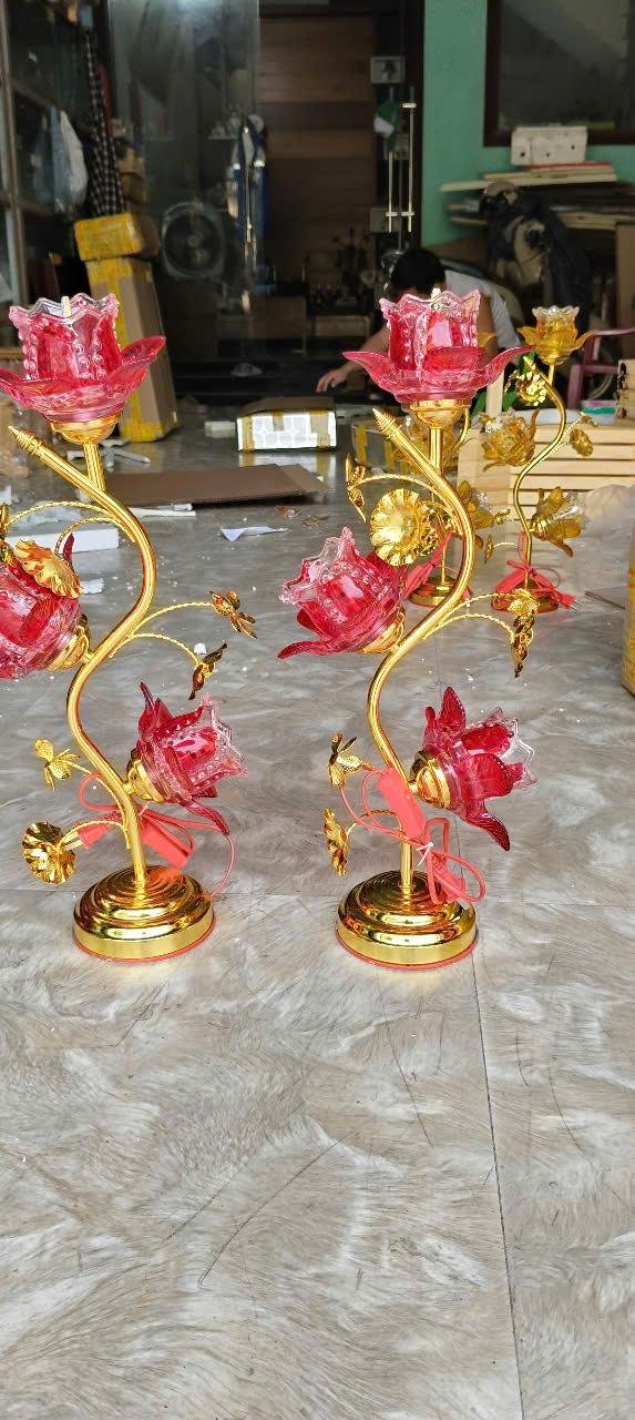Đèn thờ thủy tinh hoa 3 bông hoa sen bóng đèn léd tiết kiệm điện năng nhiều kích cỡ