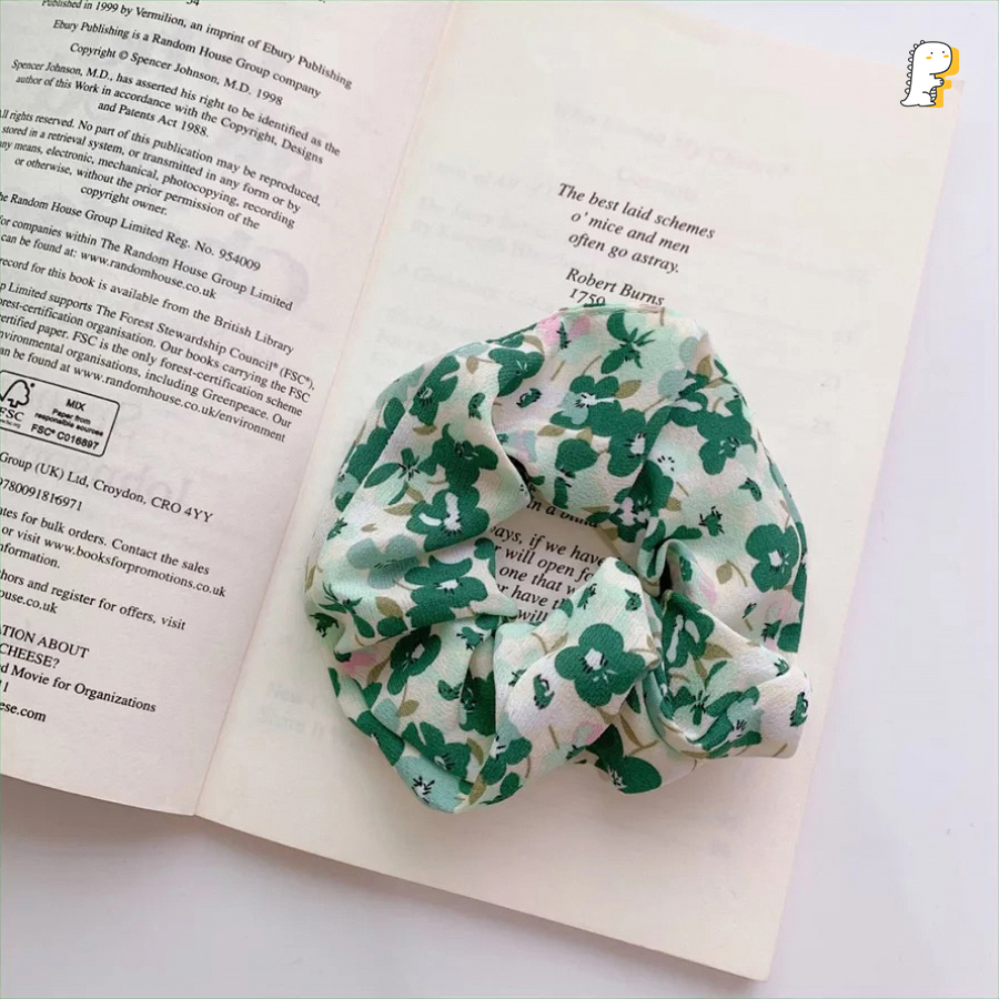 Scrunchies thun cột tóc vải voan mềm hoa to