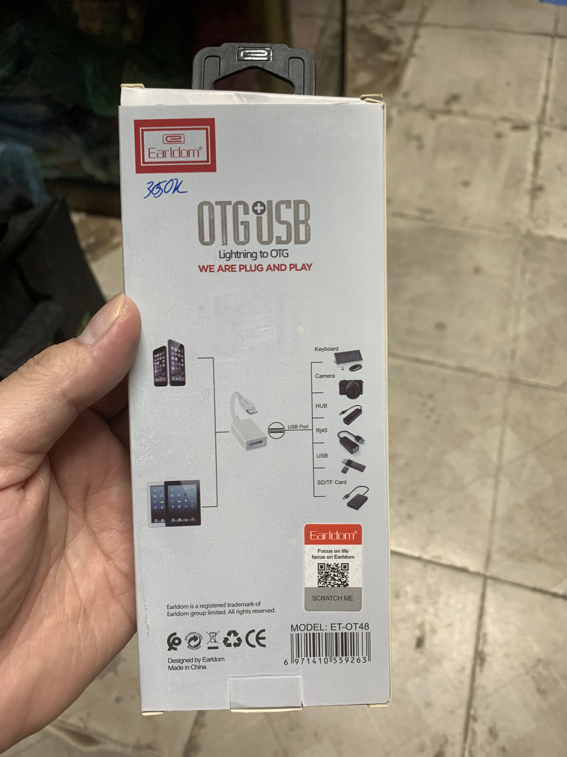 Rắc chuyển đổi Jack OTG cho Iphone, Ipad sang Usb Earldom OT48