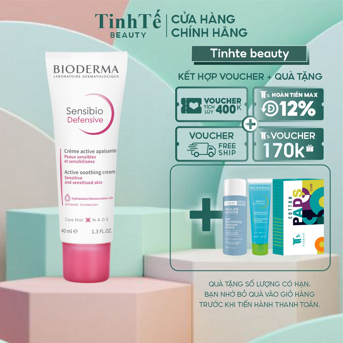 Kem dưỡng ẩm và làm dịu da, dành cho da nhạy cảm Bioderma Sensibio Defensive 40ml