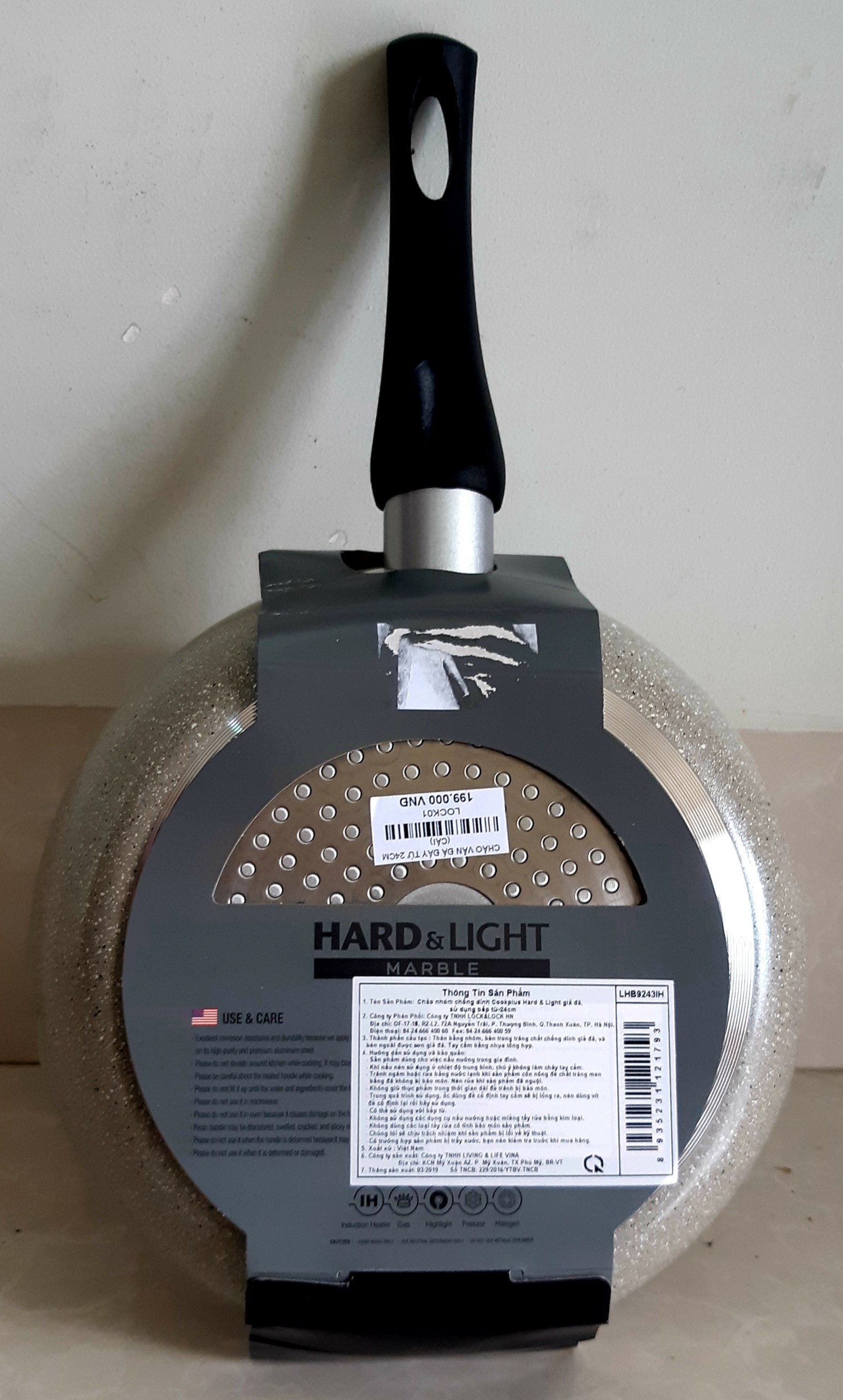 [HCM]chảo vân đá đáy từ lock&lock - chảo vân đá hard&light marble lock&lock