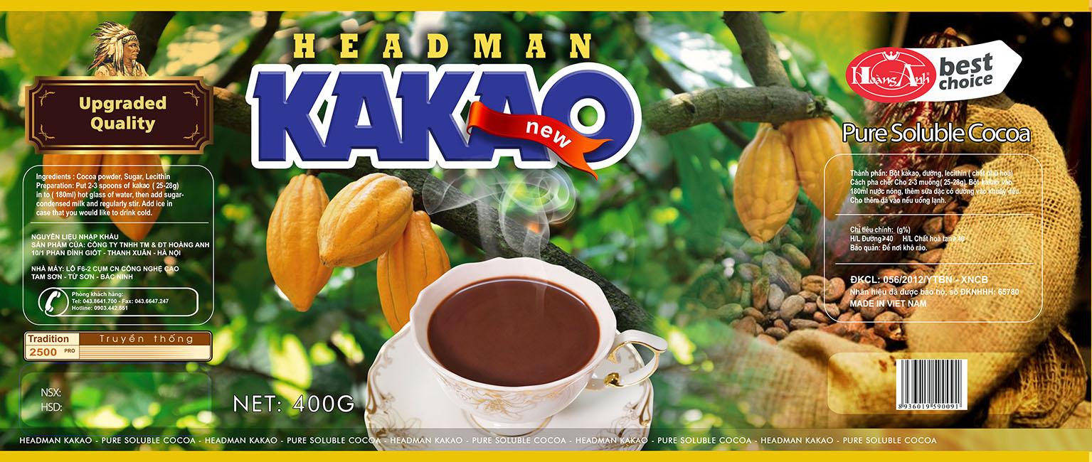 Bột cacao Headman ( 2 in 1 ) Túi thiếc 500 gr