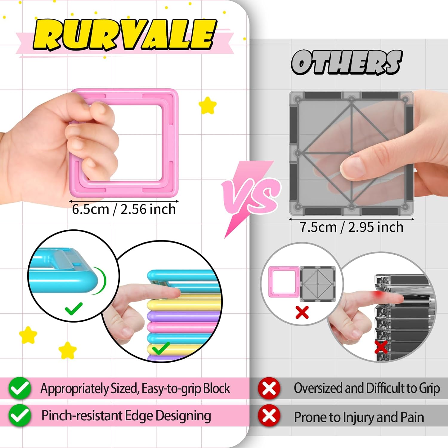Bộ xếp hình khối nam châm Rurvale 44Pcs Magnetic Blocks Basic Set