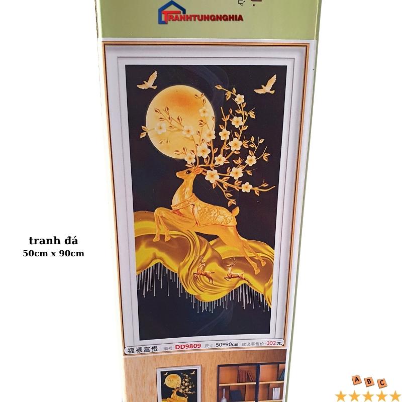 Tranh đính đá, tranh thêu chữ thập hươu phát tài phát lộc