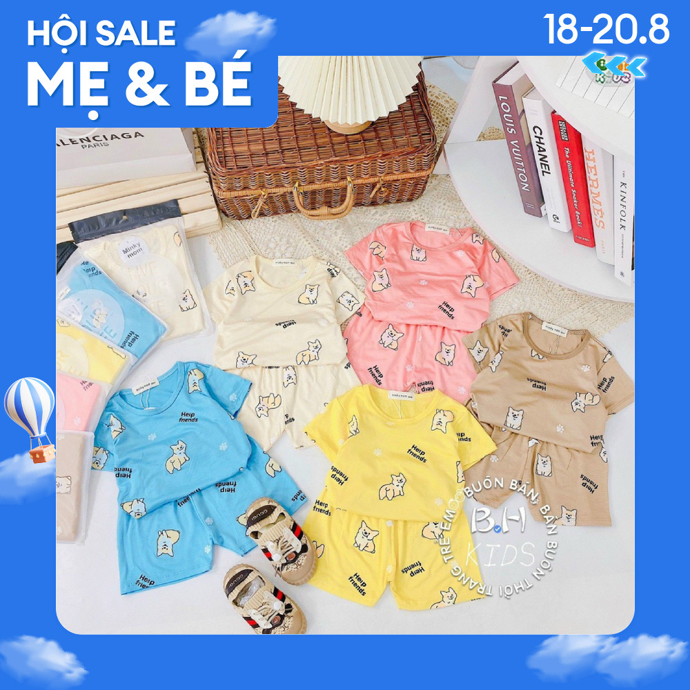 Bộ cộc tay thun lạnh cổ chui Minky siêu mềm mát cho bé trai/gái