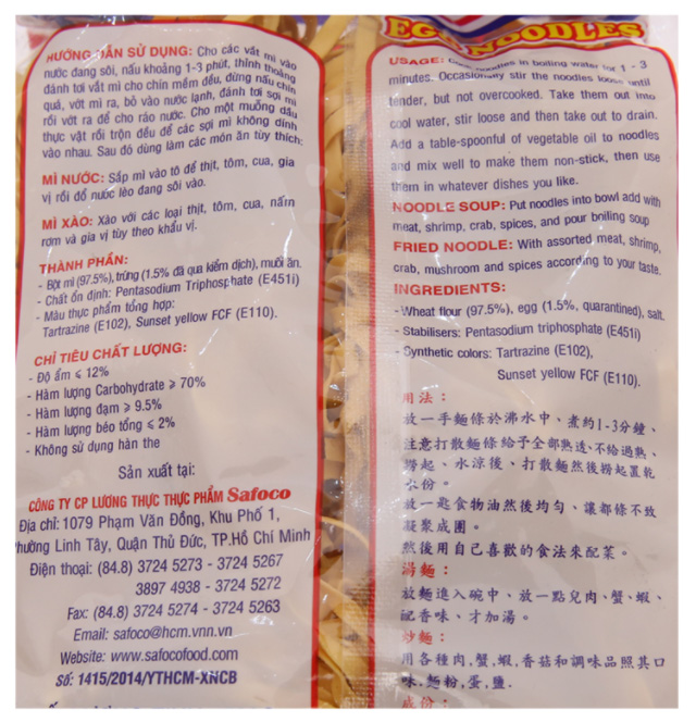 Mì trứng sợi dẹp Safoco gói 500g
