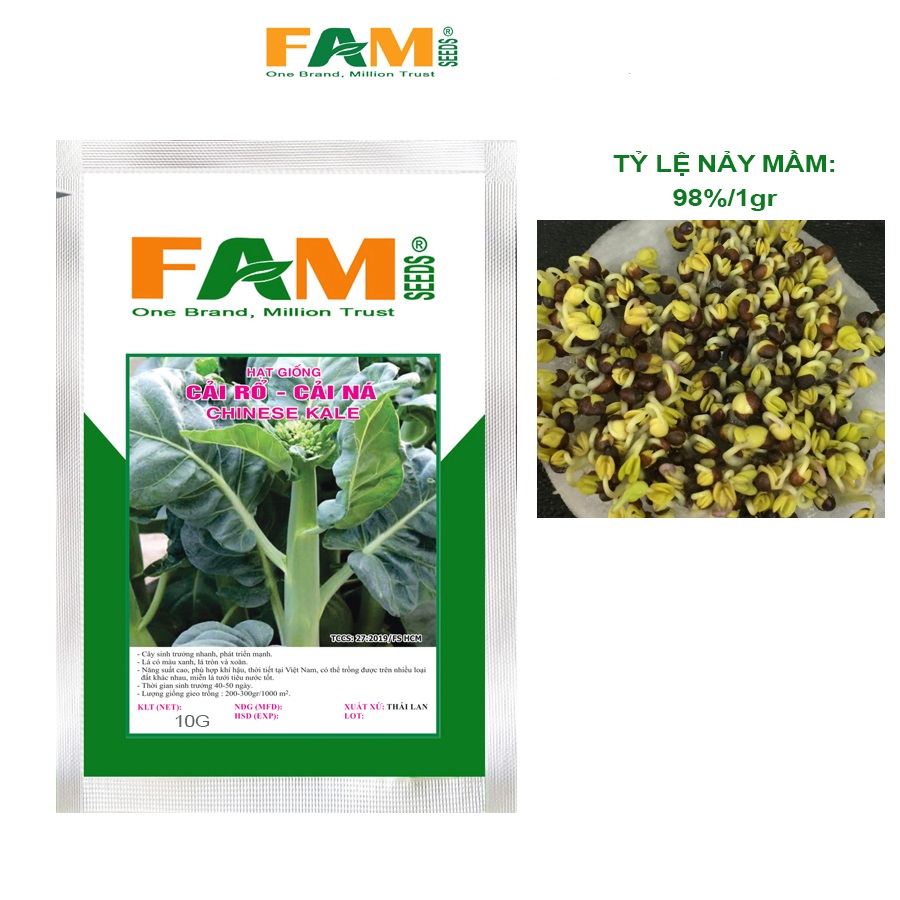 Gói 10g Hạt Giống Cải Rổ (Cải Làn) FAM SEEDS - Giống nảy mầm cho sinh trưởng tốt, Mau thích nghi, Năng suất cao