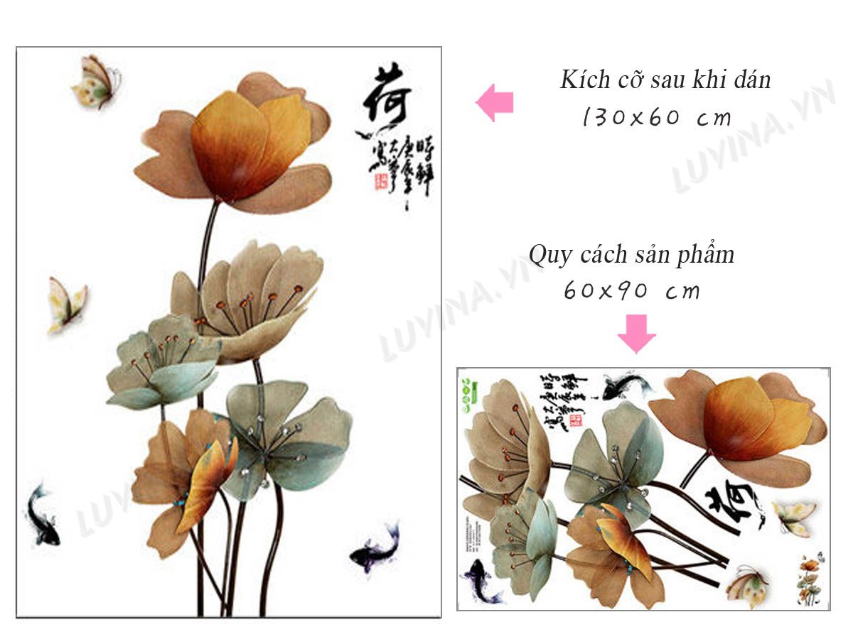 DECAL DÁN TƯỜNG HOA SEN LÁ NÂU