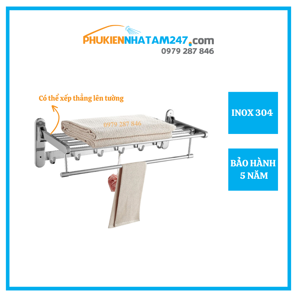 Máng khăn tầng đa năng Inox 304 PHÁT ĐẠT không rỉ sét, thanh treo khăn, giá móc khăn mặt nhà tắm, vắt khăn inox