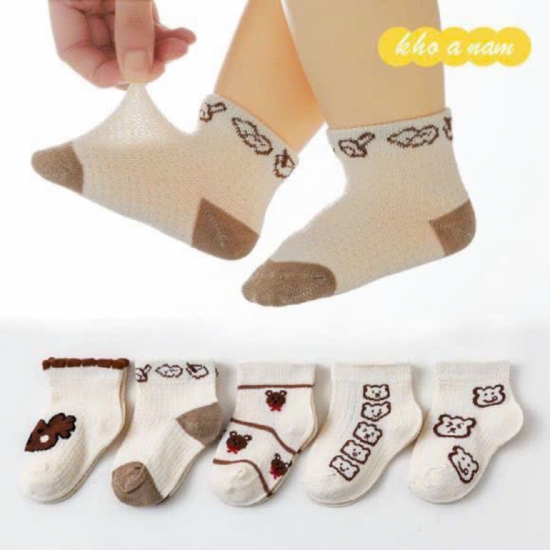 Sét 5 đôi tất vớ lưới hình gấu nâu cho bé sơ sinh