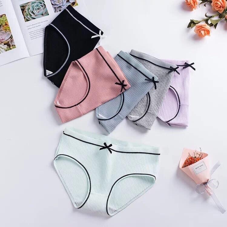 Set 10 quần lót cotton thấm hút mồ hôi, quần chip gân tăm đính nơ