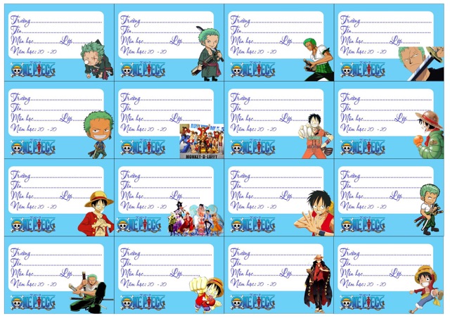 20 nhãn vở anime one piece hình chibi có đề can bóc dán