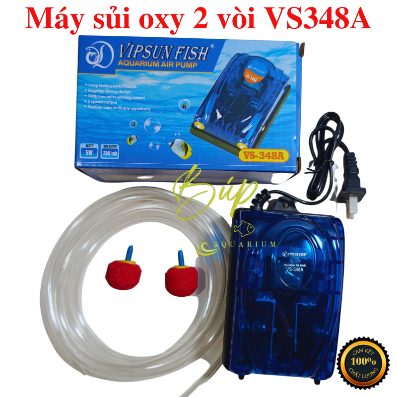 Máy sủi oxy mini 2 vòi Vipsun VS348A ( Phụ kiện tặng kèm theo gồm có : 2m dây sủi + 2 quả sủi)