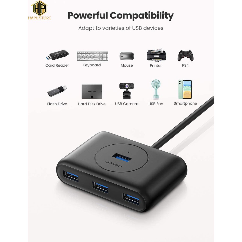 Bộ chia 4 cổng USB 3.0 Ugreen 20291 dài 1m  - Hapuhouse
