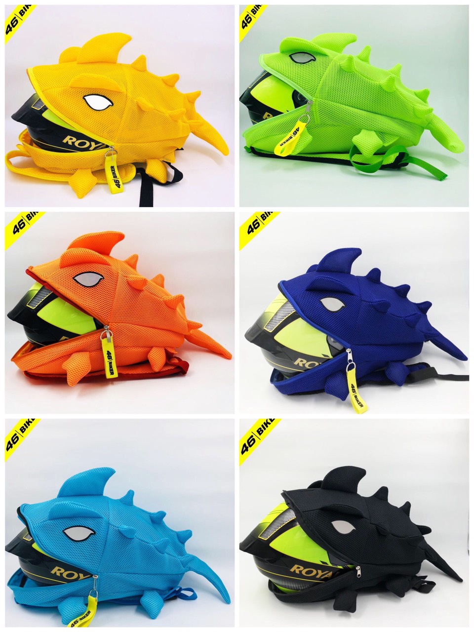 Balo Khủng Long vải lưới cỡ trung Cao Cấp Đựng Nón bảo hiểm, Đồ Dùng Cá Nhân, mắt phản quang siêu ngầu