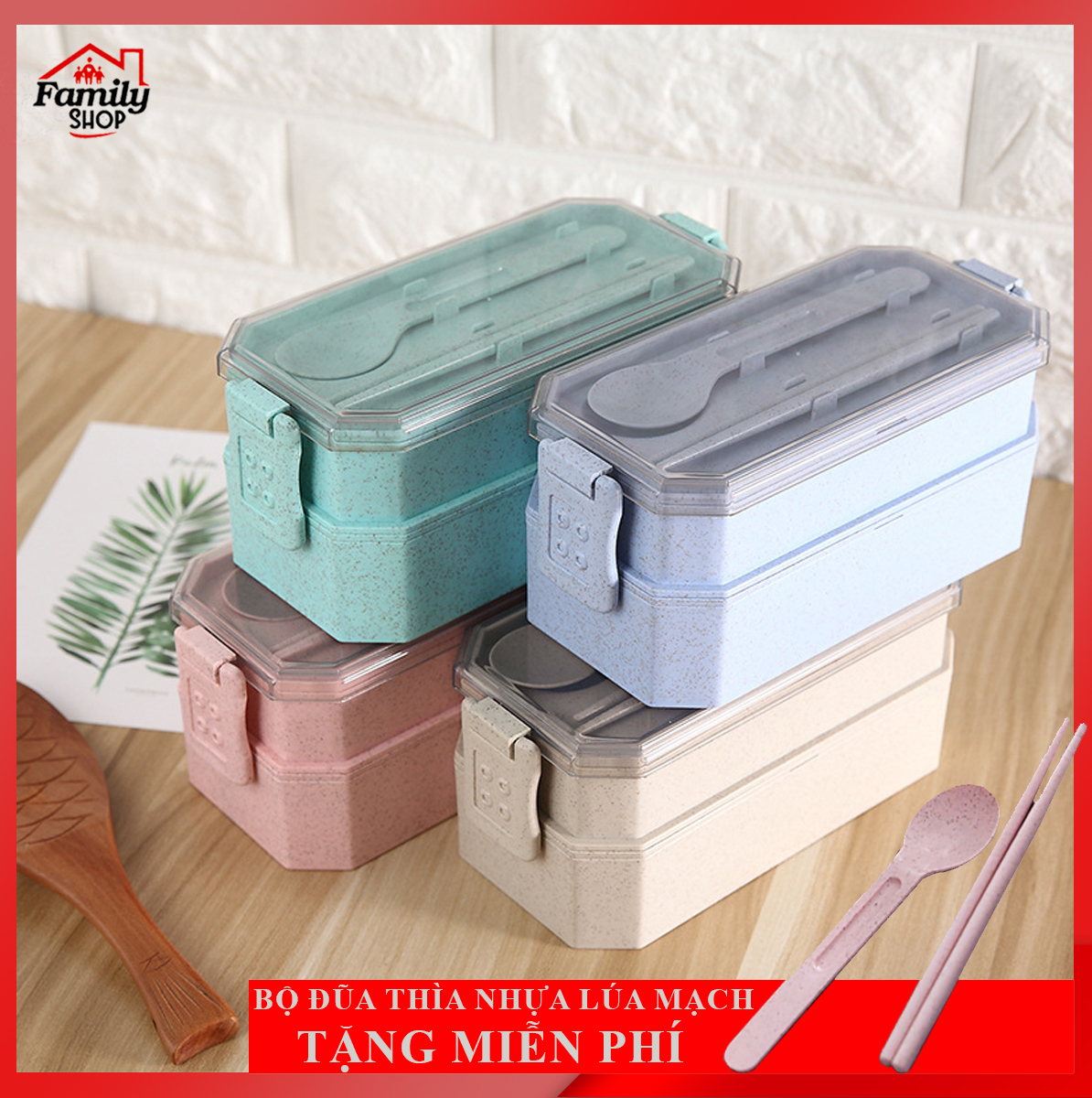 Hộp đựng cơm lúa mạch 2 tầng an toàn và tiện dụng