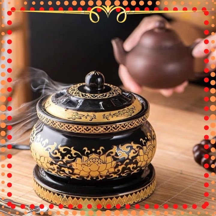 lò đốt trầm hương, lư điện xông trầm size to có hẹn giờ lư xông trầm nụ lư sen vàng