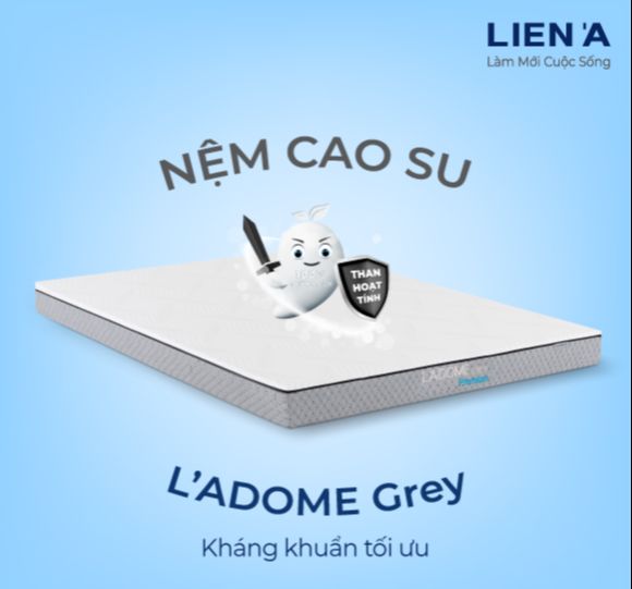 Nệm 100% cao su thiên nhiện Liên á Ladome Grey, kháng khuẩn khử mùi- độ bền vững trãi-Bảo hành 12 năm.