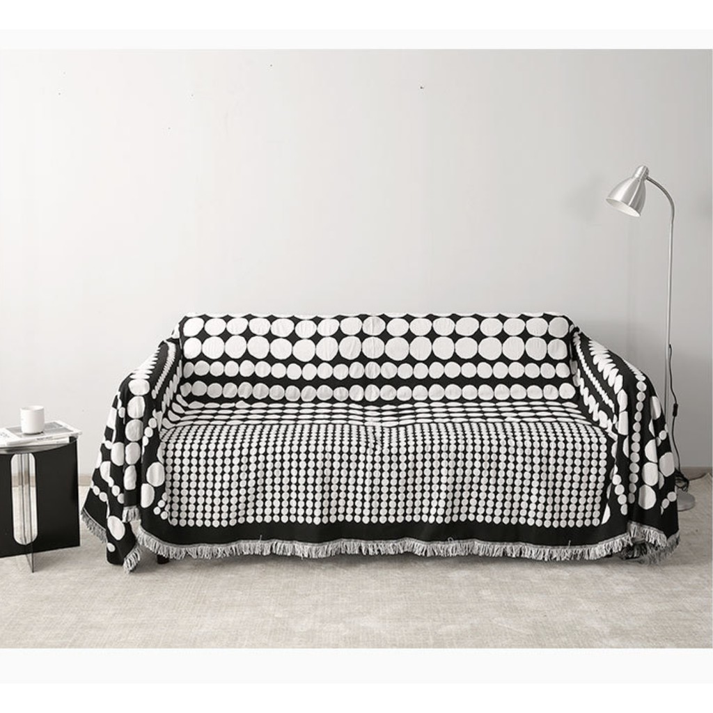 [HCM]Thảm phủ ghế sofa 1.8x2.3m tông trắng đen (100% cotton dùng 2 mặt)
