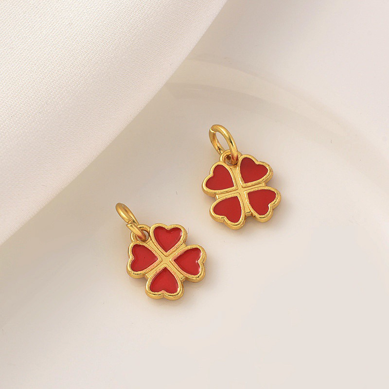 Charm treo cỏ 4 lá sơn đỏ - KL193