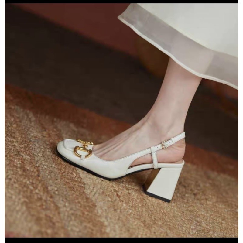 Sandal mũi vuông da mềm khoá sắt cao cấp gót 6p