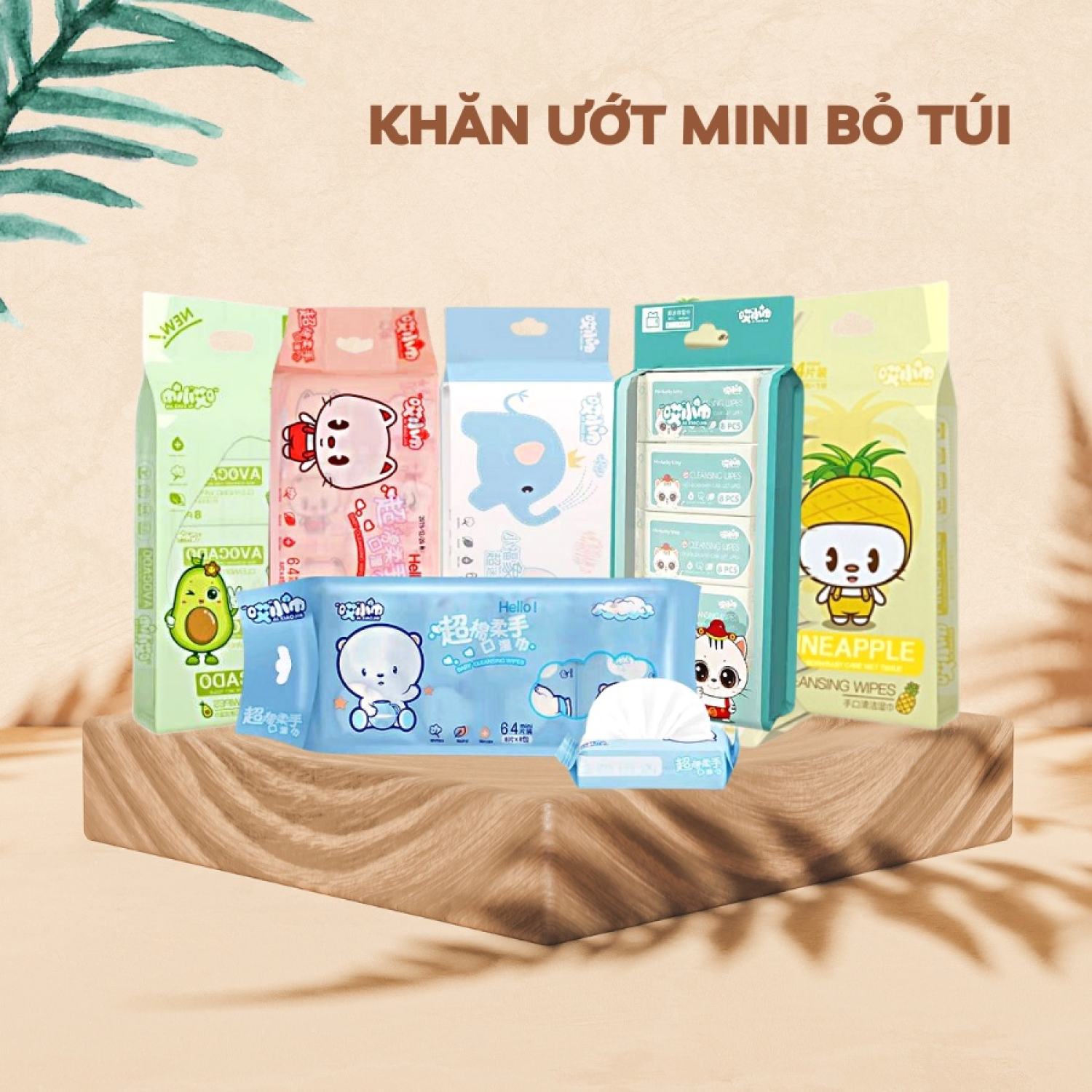 Set 8 cái khăn giấy ướt mini bỏ túi 8 gói/túi