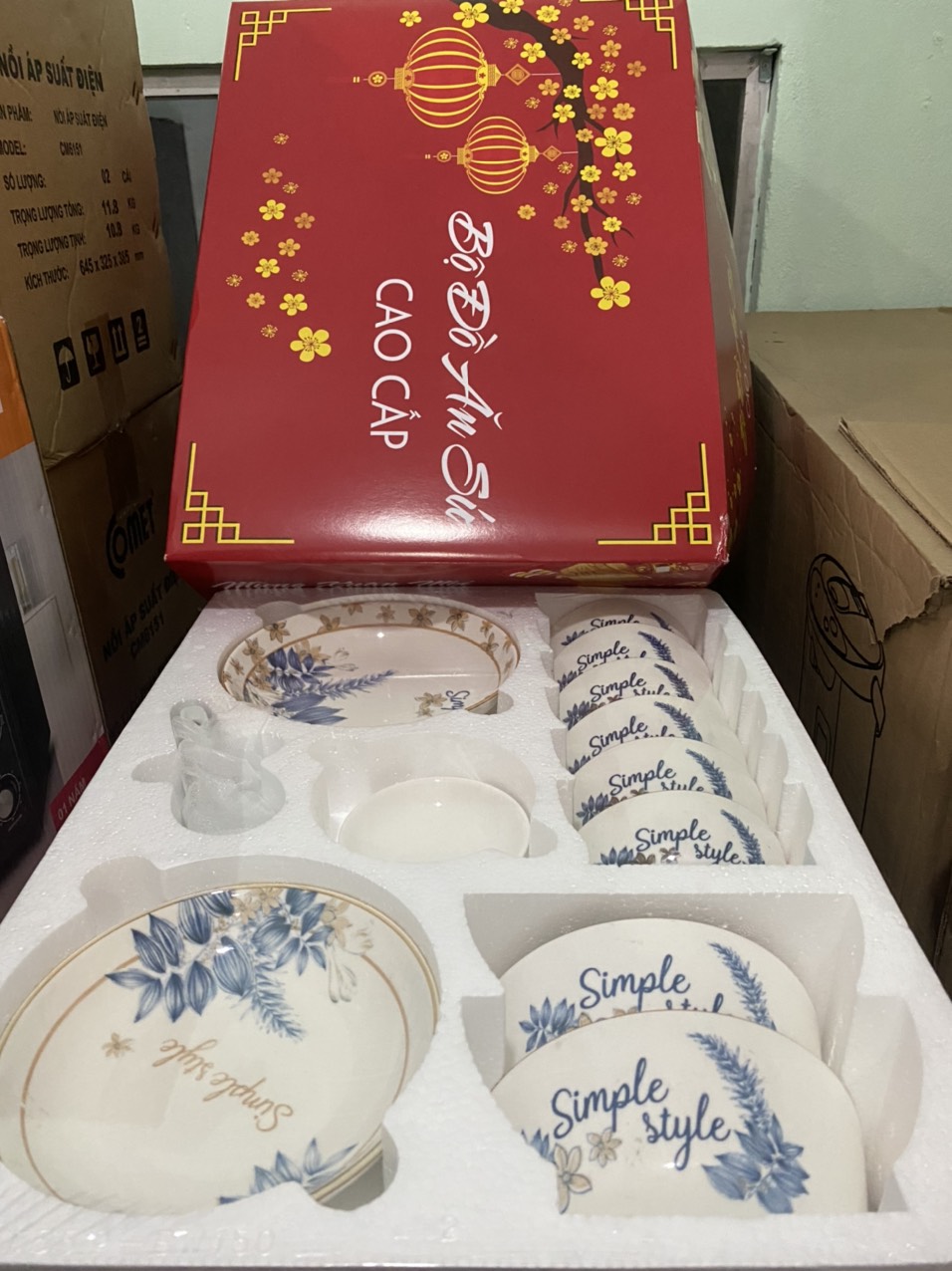 BỘ QUÀ TẶNG CHÉN SỨ BÔNG CAO CẤP 17 MÓN