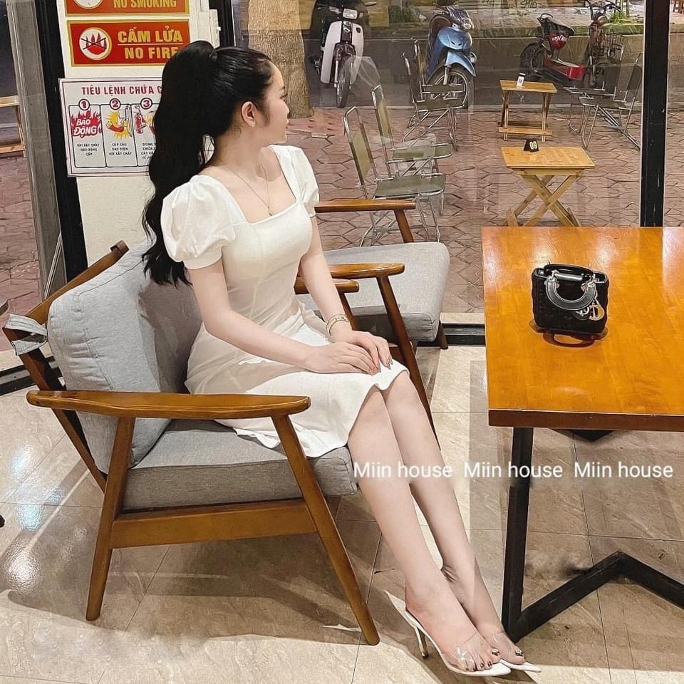 Đầm Lụa Trắng Dáng Dài Tiểu Thư Midi Lái Đuôi Cá - Váy Dự Tiệc Cưới Cổ Vuông Ulzzang