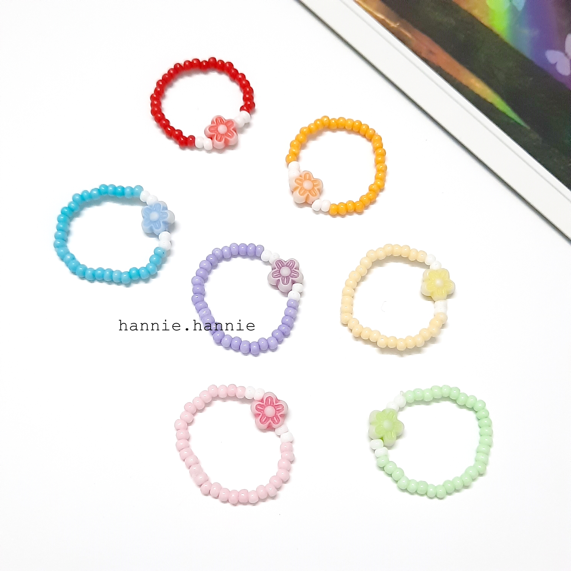 Nhẫn HOA - Nhẫn nữ cườm pastel handmade đơn giản dễ thương (Đỏ/Cam/Hồng/Vàng/Xanh lá/Xanh biển/Tím)