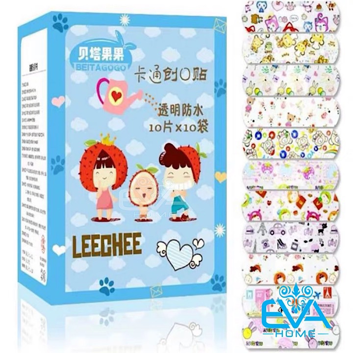 [HCM]Hộp 100 Miếng 10 Set Băng Keo Cá Nhân Hoạt Hình Cute Bandages Trong Suốt