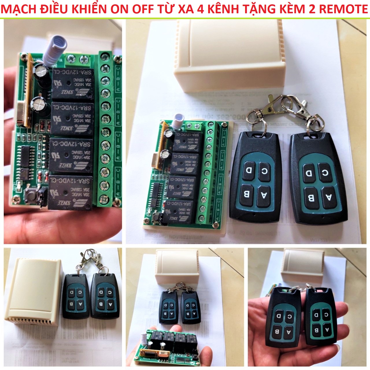 BỘ CÔNG TẮC ĐIỀU KHIỂN TỪ XA 12V 4 KÊNH ĐỘ XE MÁY Ô TÔ ( TẶNG 2 ĐIỀU KHIỂN ) , MẠCH ĐIỀU KHIỂN TỪ XA 12V