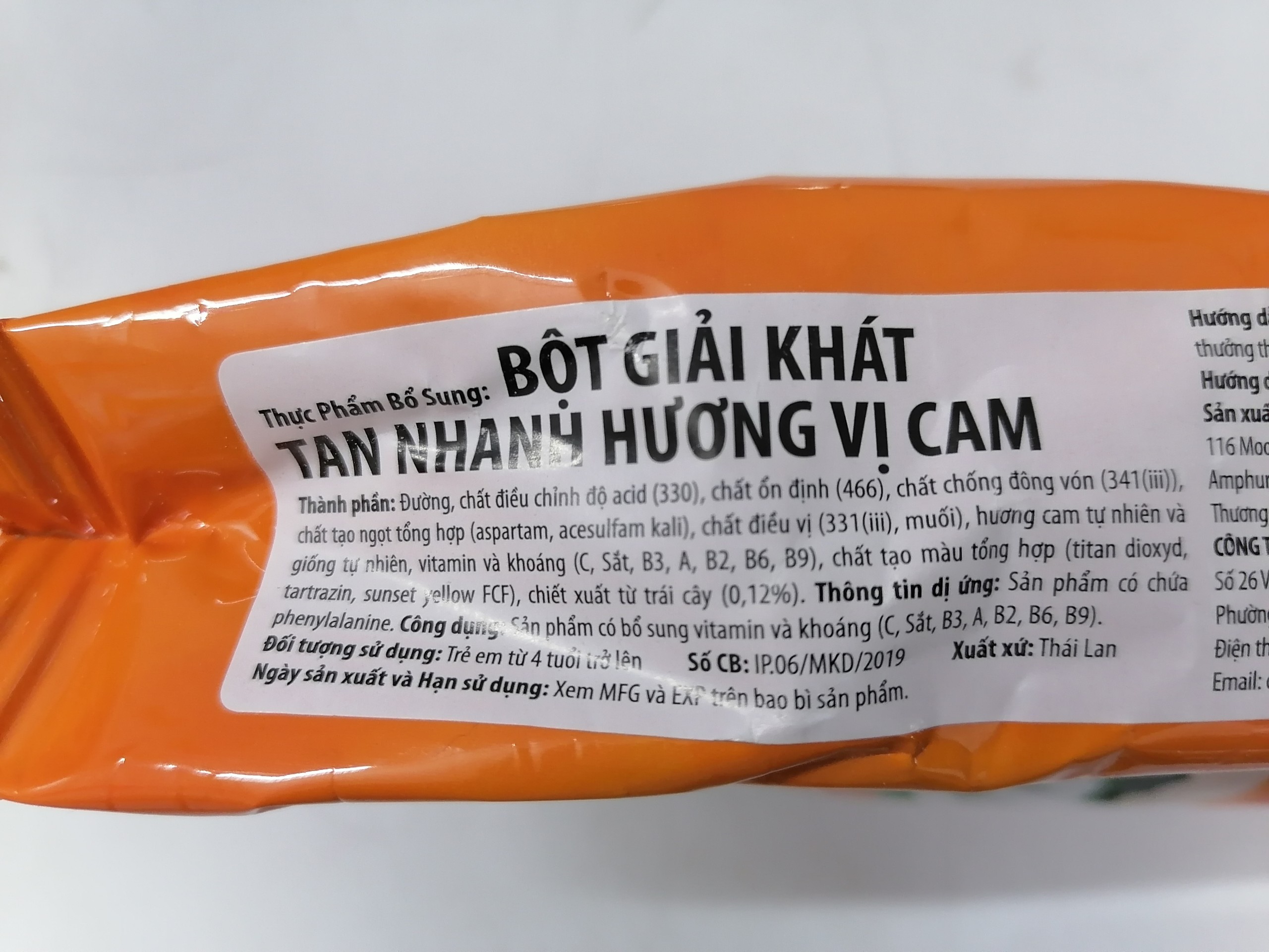 [Gói 375g] BỘT CAM (PHA THỨC UỐNG) [Thailand] TANG Mondelez Orange Powder (halal) (bph-hk)
