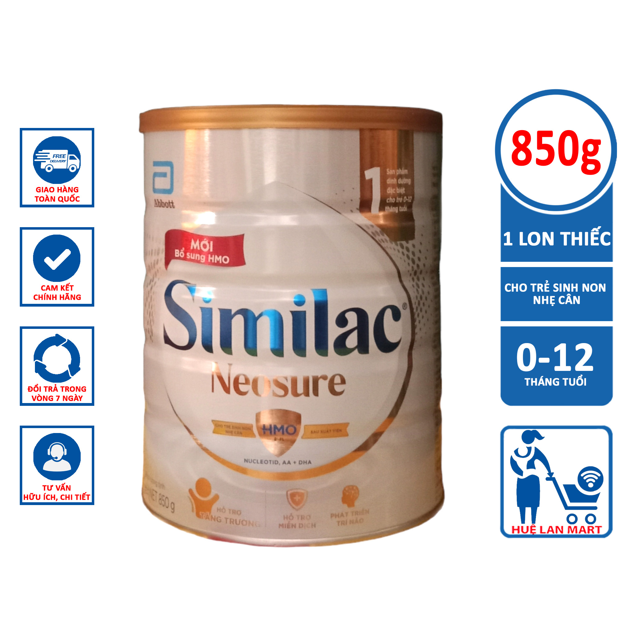 Sữa Bột Abbott Similac Neosure 1 - Hộp 850g (Cho trẻ sinh non, thiếu tháng, nhẹ cân từ 0~12 tháng tuổi)