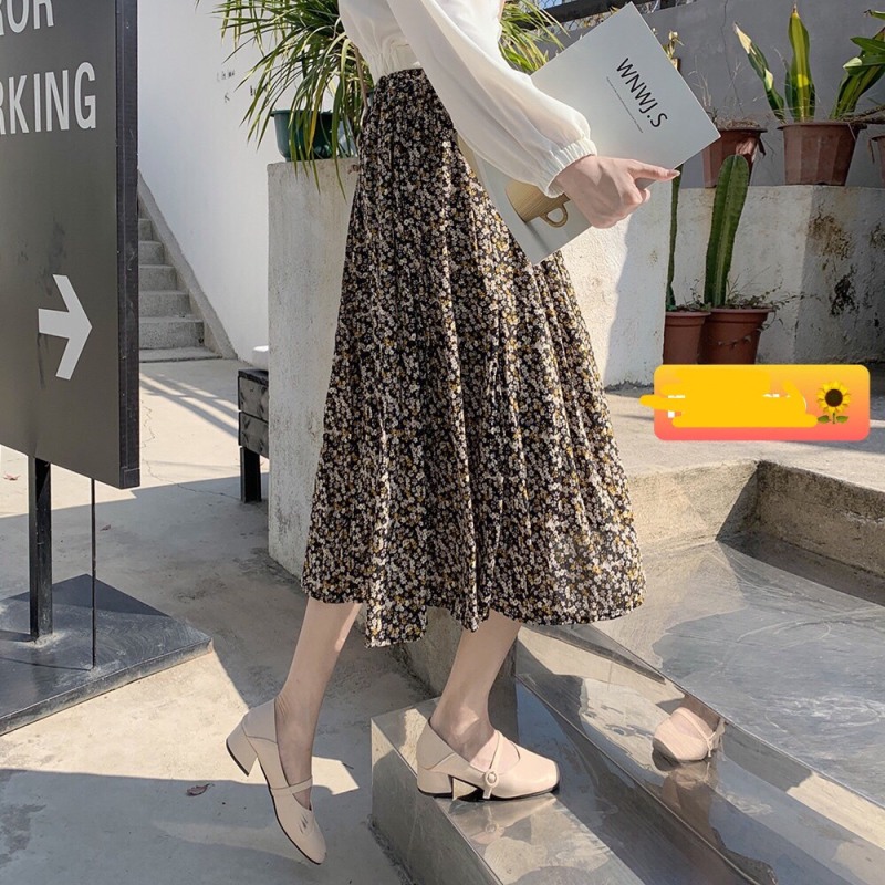 Chân váy hoa nhí Vintage dễ thương kèm màu vải thật