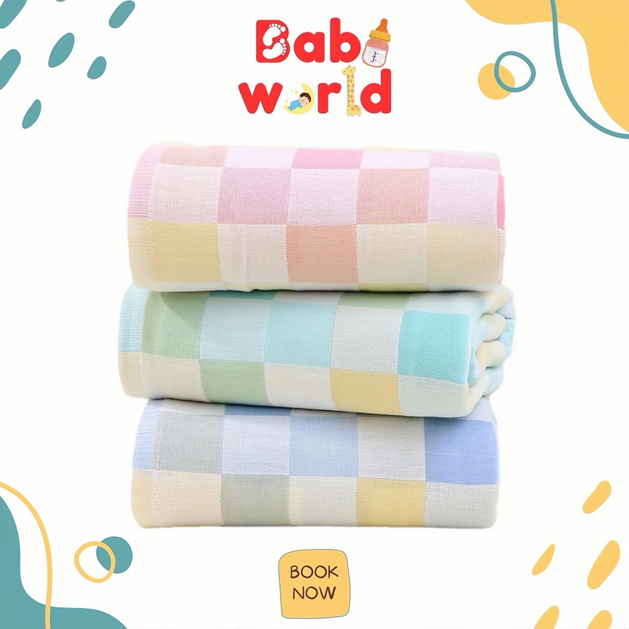 Baby World breathable soft absorbent double layer stripe cotton bath towel 70cm 140cm