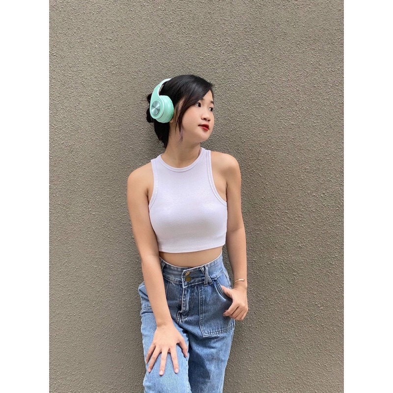 Áo Thun Croptop 2 Dây Croptop 3 Lỗ Basic Chất Liệu Thu Gân Dày 38kg - 55kg