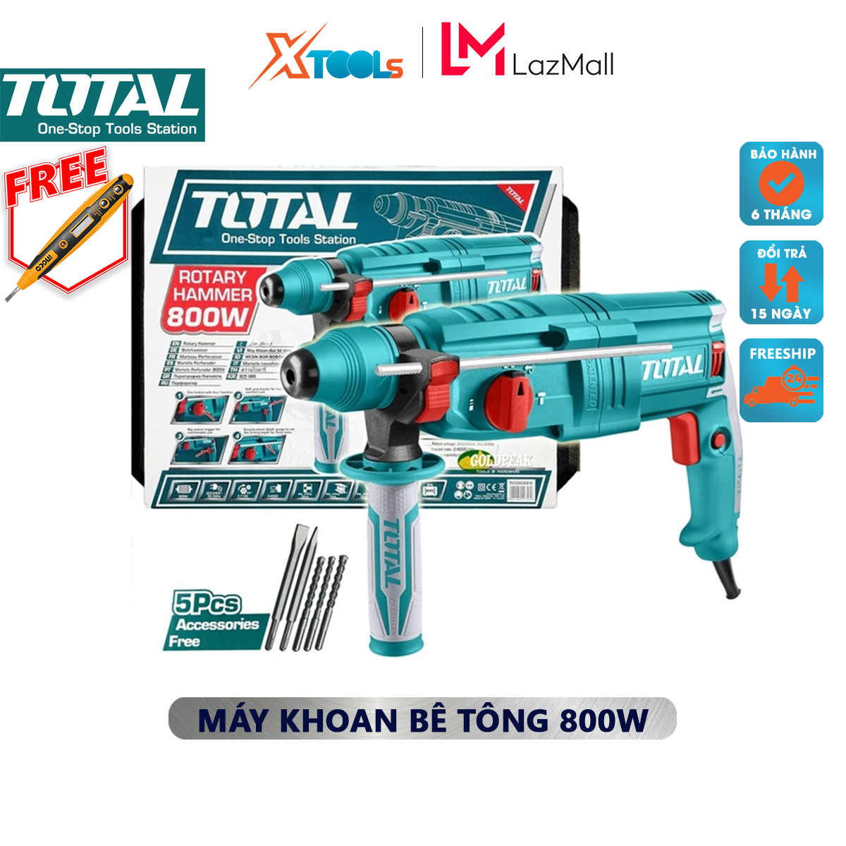 Hammer drill machine total TH308268 | concrete power 800w no-load speed 0-1100 rpm power dam 2.5j screwdriver, đục Wall, concrete drill [genuine] [XTools]