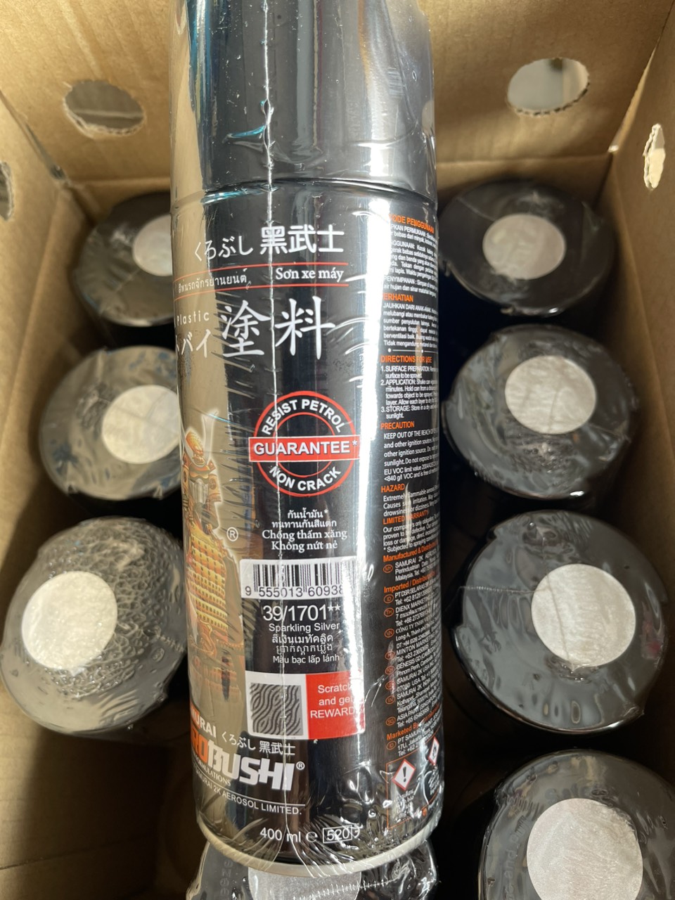 Sơn xịt Samurai Chính Hãng màu Bạc Lấp Lánh - 1701** (bạc kim loại). 400ml