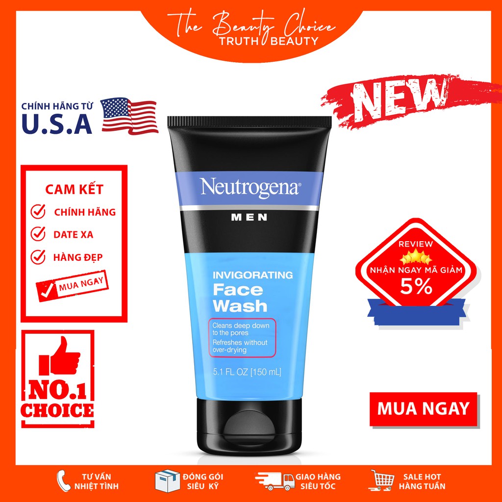 Sữa rửa mặt Neutrogena Men Invigorating Face Wash (150ml) chất lượng sản phẩm đảm bảo và cam kết hàng đúng như mô tả