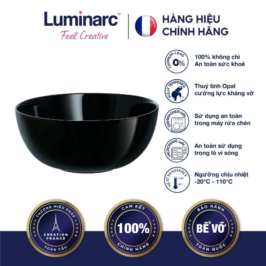 Bộ 6 tô thuỷ tinh luminarc diwali đen 21cm- ludip0790