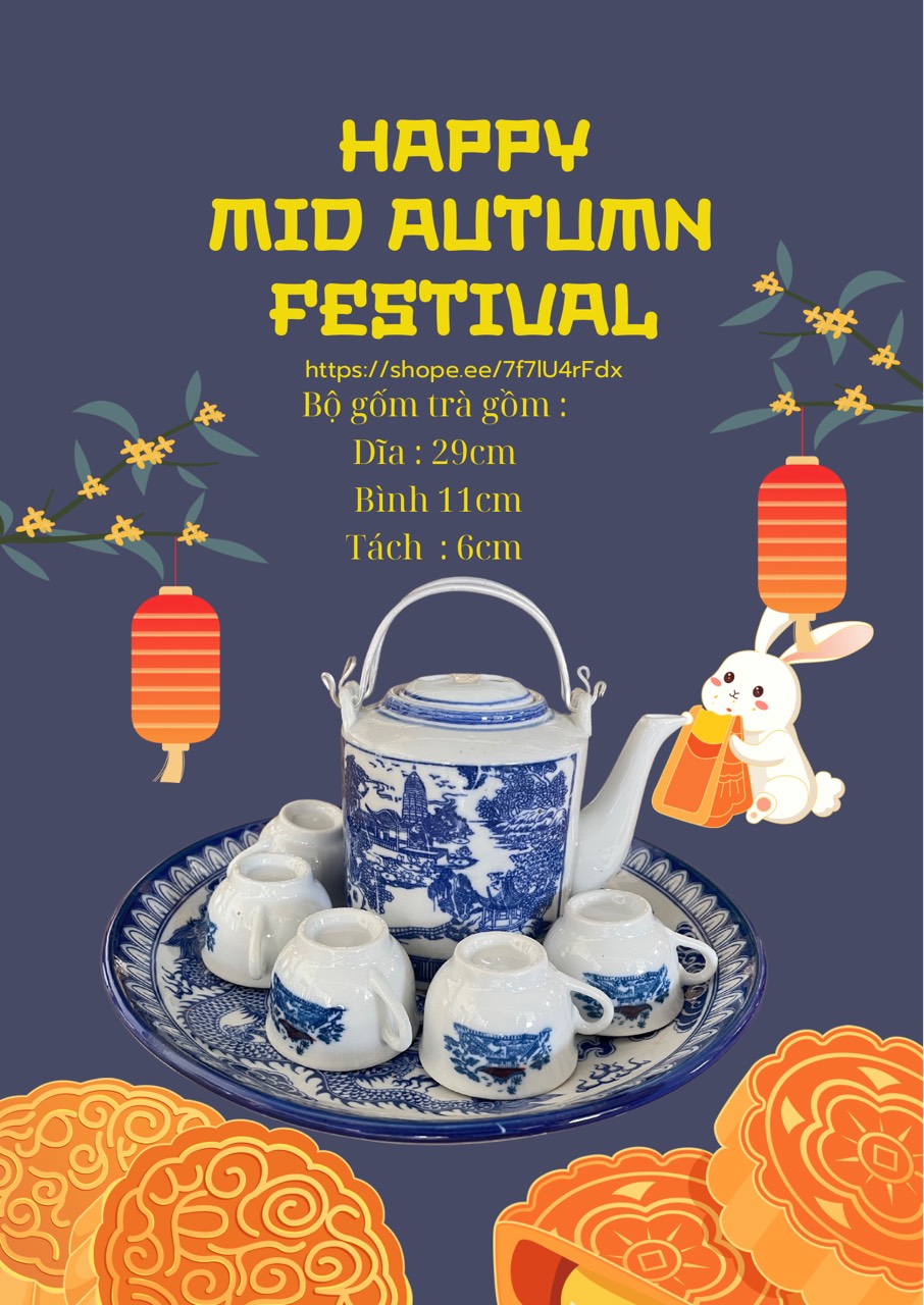 Bộ tách trà xưa (gồm 1 dĩa, 1 bình tích, 6 chum )