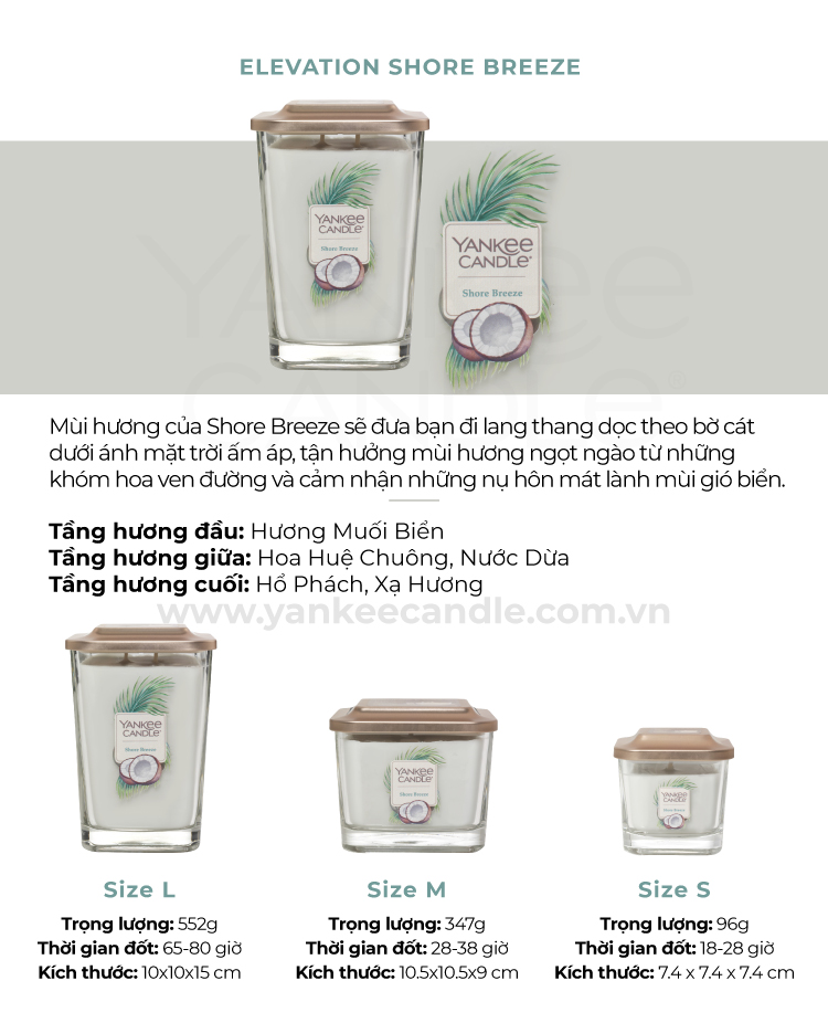 Nến ly vuông Elevation Yankee Candle size M - Shore Breeze