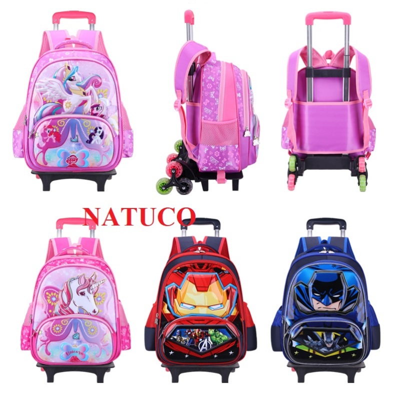 Giá bán Ba lô kéo 06bánh leo cầu thang, nhẹ, chống thấm nước size 38cm cho học sinh cấp 1 + Tặng móc khóa bông trang trí ba lô hình ngẫu nhiên