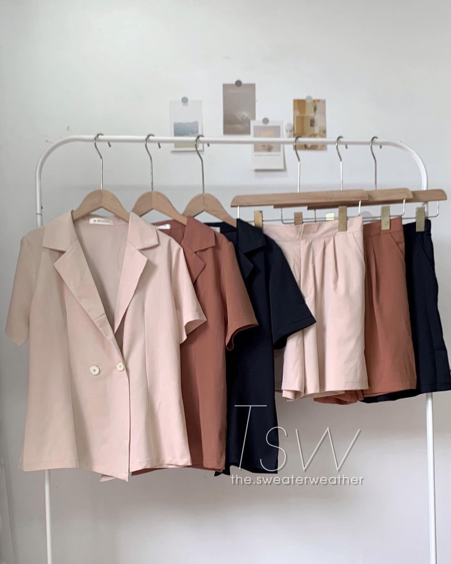 Set Áo Blazer Cộc Tay Kèm Quần Short Chất Voan