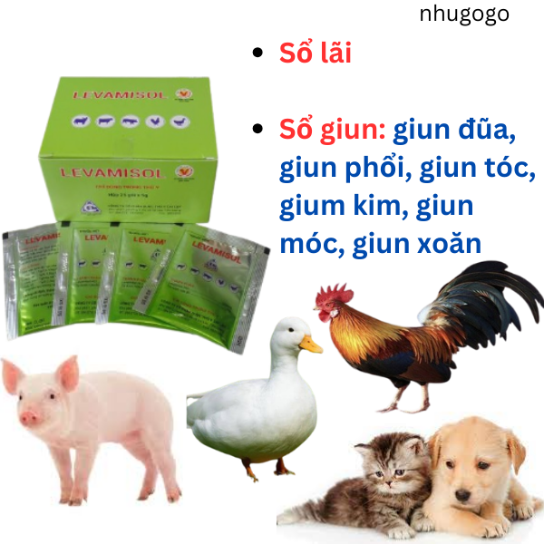 Levamisol combo 4 gói* 5 gram sổ giun cho chó, mèo, gia súc, gia cầm